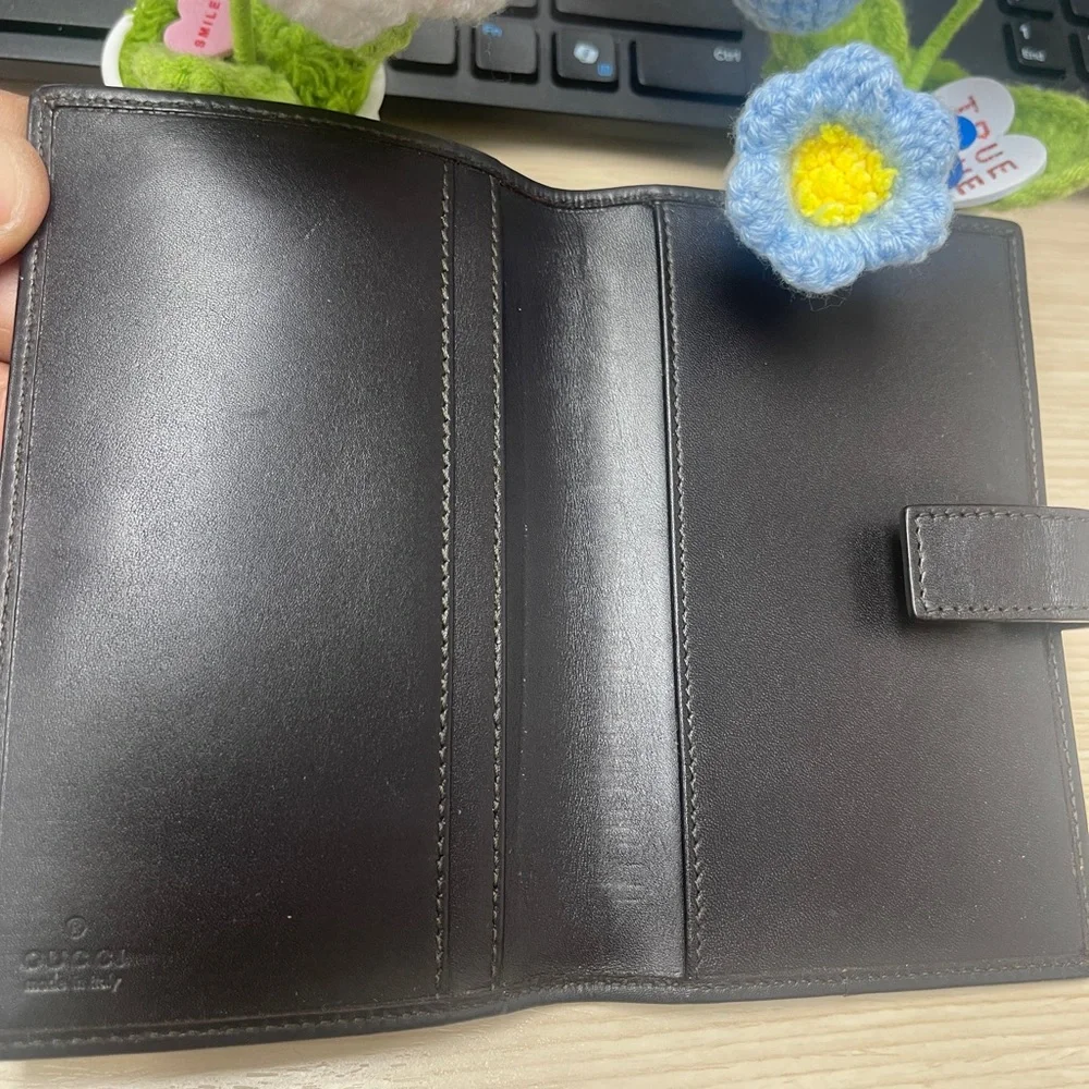 Vintage GUCCI GG Canvas Brown Drk Brown Lthr Bifold Diary Day Planner/Organizer - Picture 14 of 16